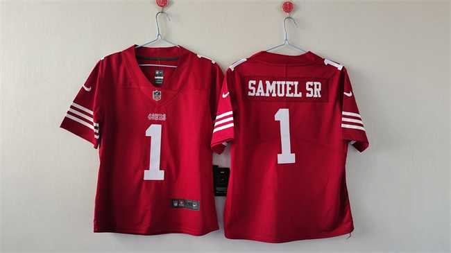 Womens San Francisco 49ers #1 Deebo Samuel Sr. Red Stitched Jersey->women nfl jersey->Women Jersey